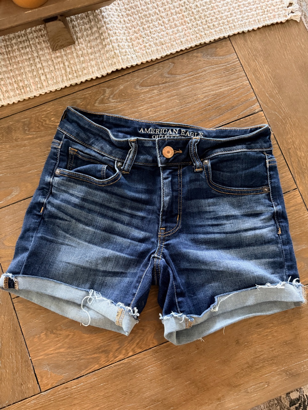 American Eagle Outfitters Dark Blue Denim Cutoff Shorts with Frayed Hem